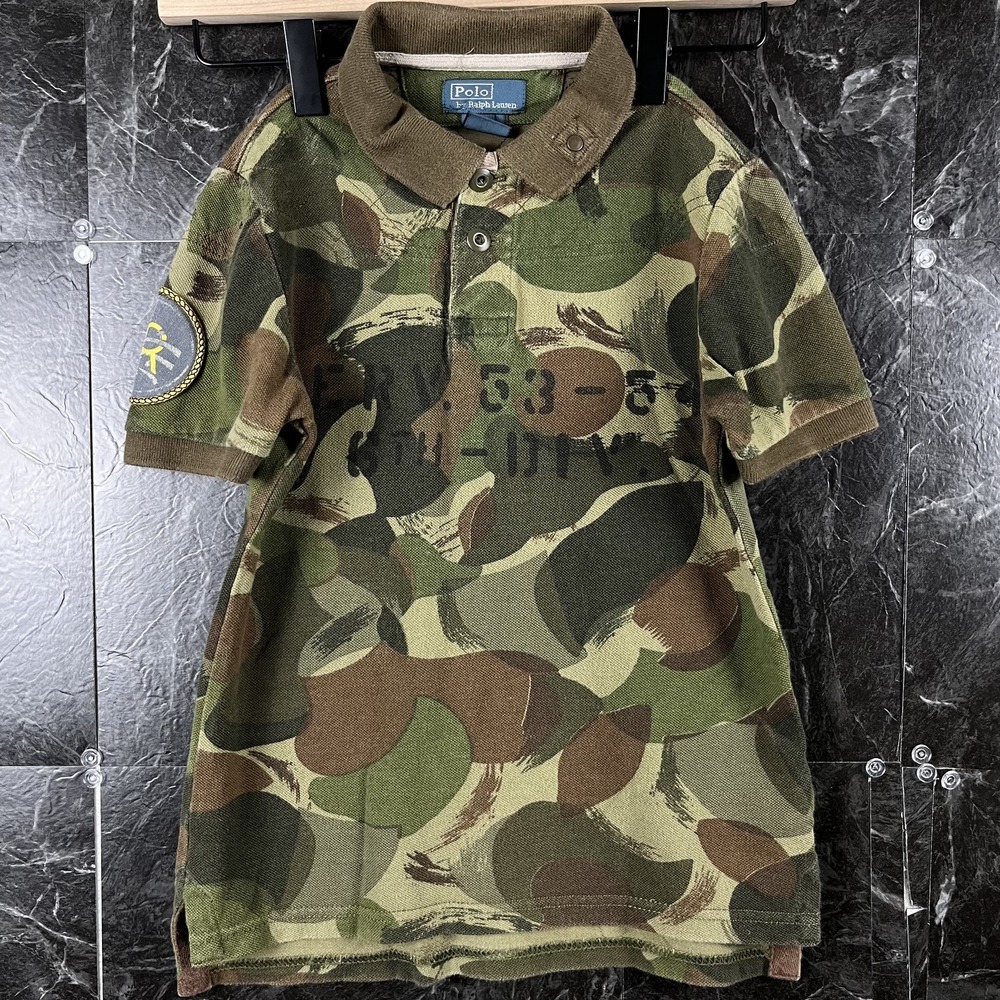 Polo Ralph Lauren Boy's Camo Vtg Rugby Division Flag Polo Shirt 7 Years
